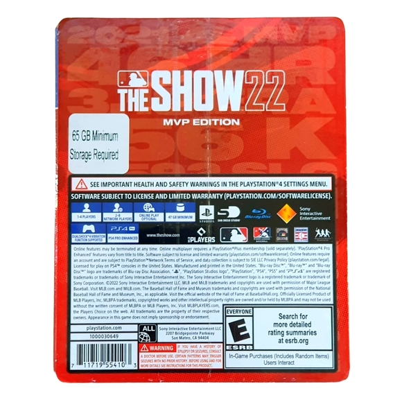 MLB: The Show 22 PS4 MVP Edition Brand New Steelbook Sealed - Picture 2 of 2